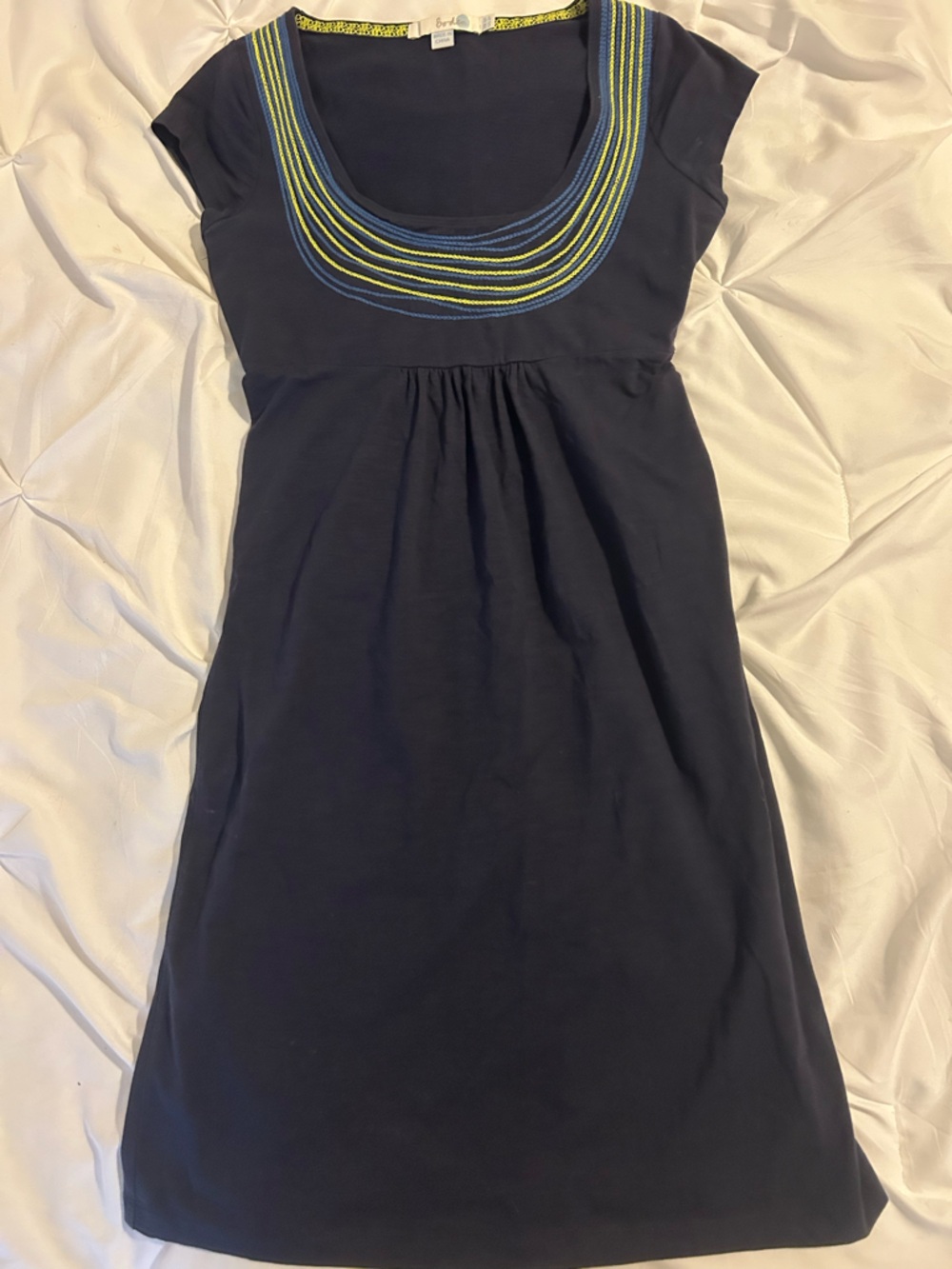 Boden Navy Top with Yellow Trim